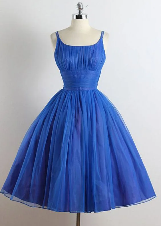 Royal Blue Scoop neckline Spagetti Strap A-line Organza Knee length Homecoming Dresses cg4167