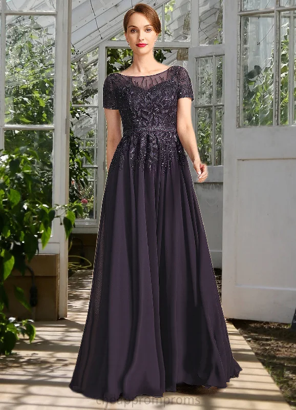 Daphne A-line Scoop Illusion Floor-Length Chiffon Lace Mother of the Bride Dress With Sequins STIP0021828