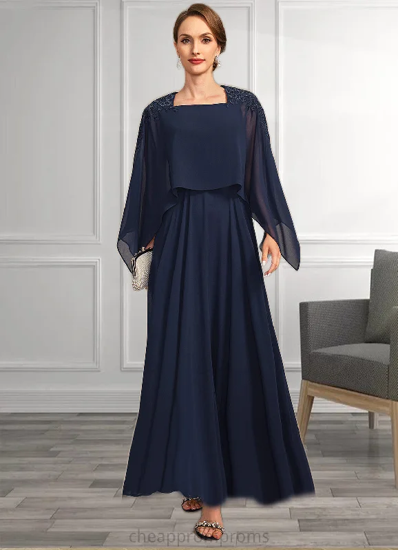 Azaria A-line Square Ankle-Length Chiffon Mother of the Bride Dress With Appliques Lace Sequins STIP0021907