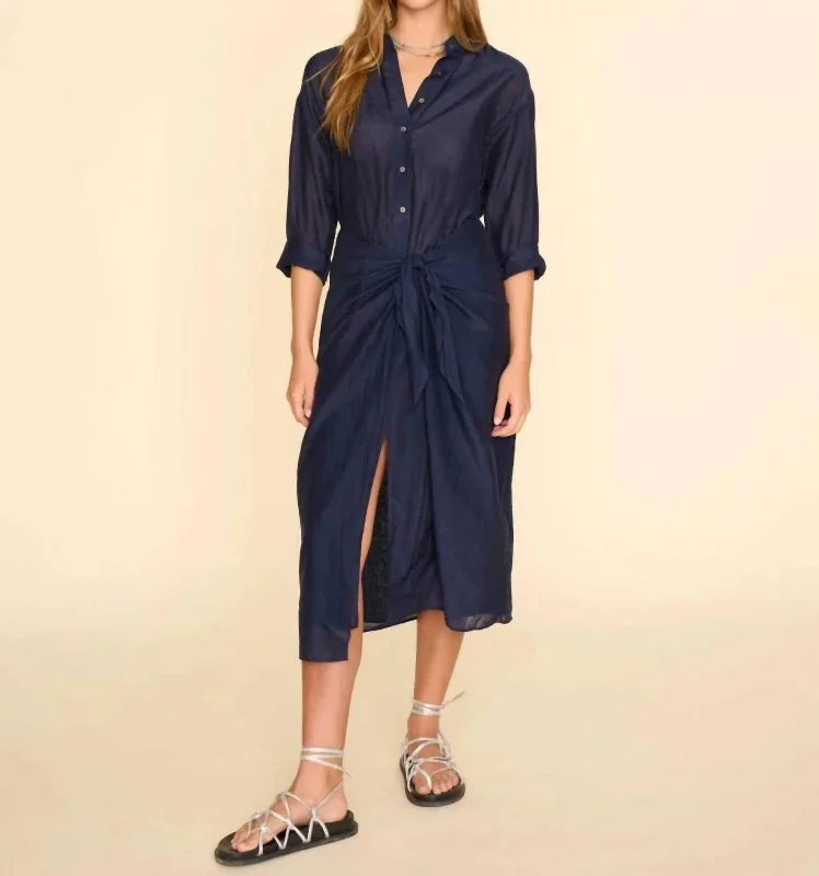 Alana Midi Dress In Navy Elegant Floral Skirt Midi Dress