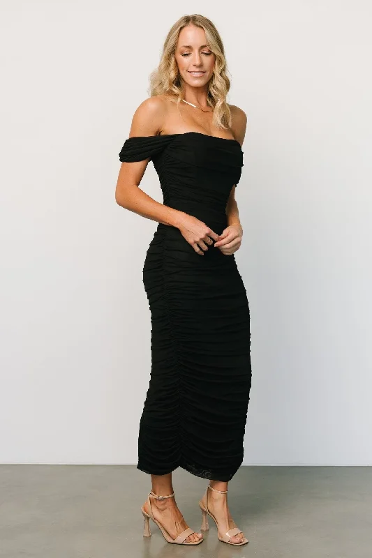 Alessandra Mesh Midi Dress | Black Fashionable Fitted Midi Dress