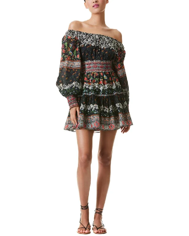 alice + olivia Clementina Tiered Mini Dress Casual V-Neck Mini Dress