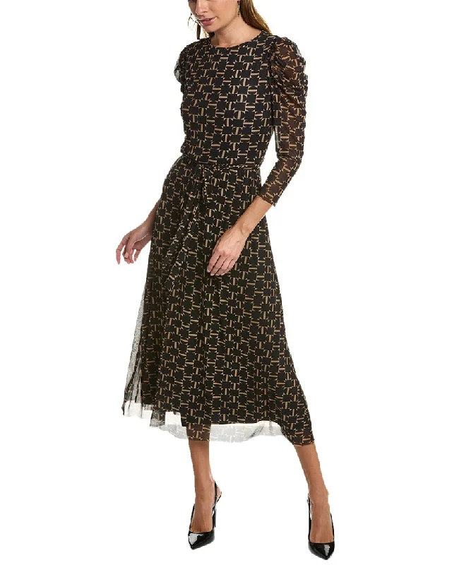 Anne Klein Puff Sleeve Midi Dress Fashionable Pleated Midi Dress