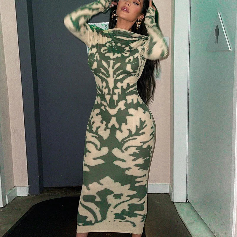 DressBetty - 2024 Backless High Waist Fashion Long Sleeve Midi Dress Chic Off-Shoulder Midi Dress