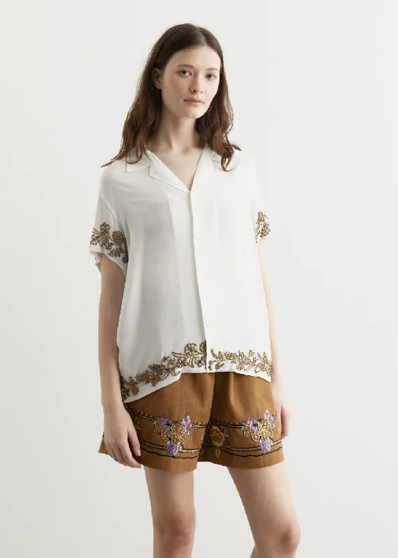 Beaded Wheat Flower Short-Sleeve Shirt Classic Denim Short Sleeve