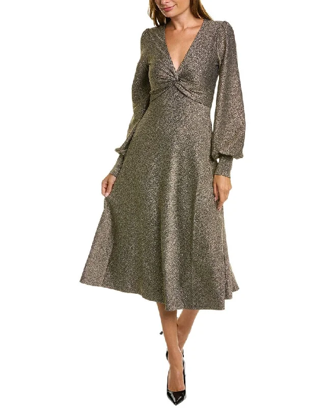 Boden Metallic Jersey Midi Dress Trendy Flared Sleeve Midi Dress