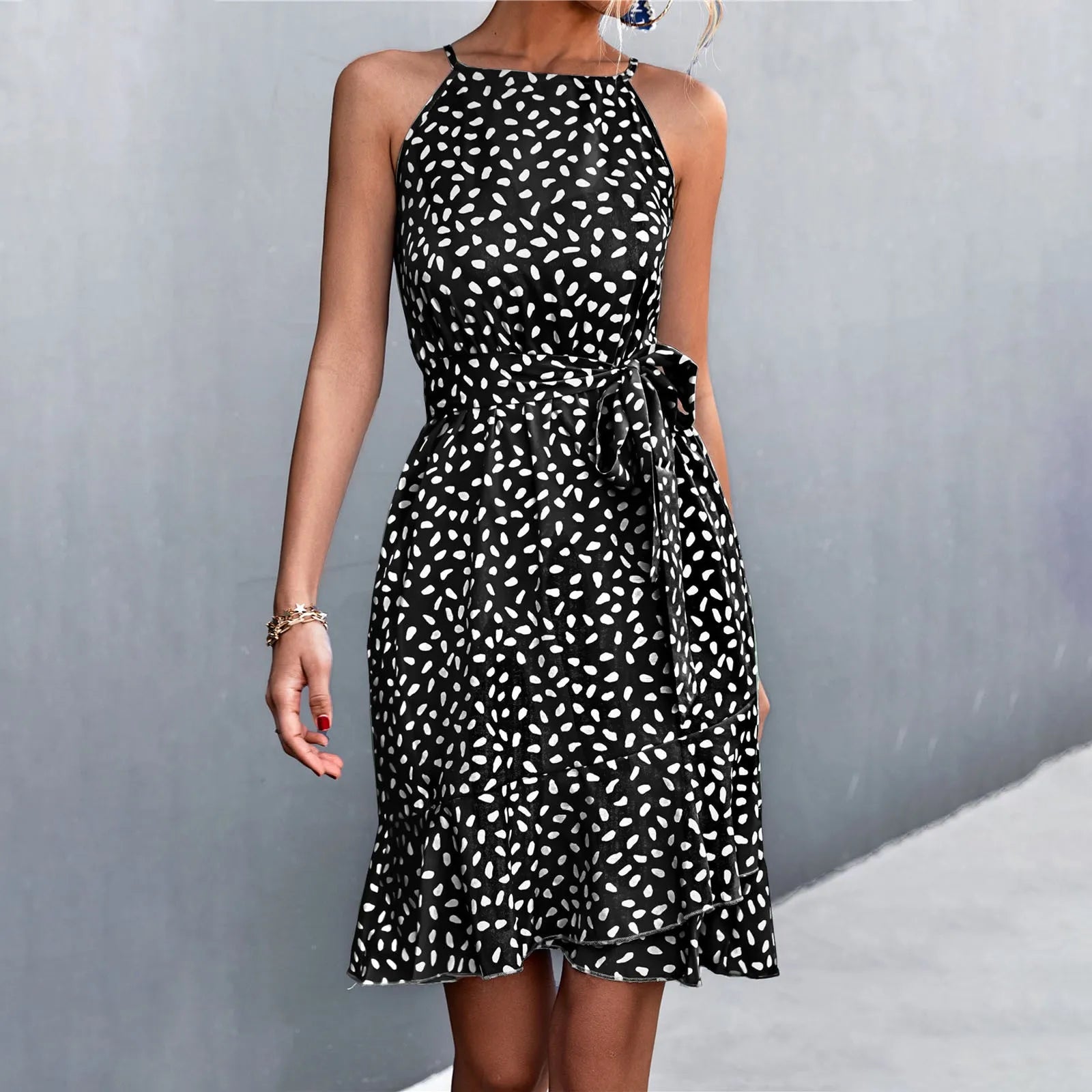 DressBetty - 2024 Boho Floral Print Sling Lace Up Belted Midi Dress Trendy Square Neck Midi Dress