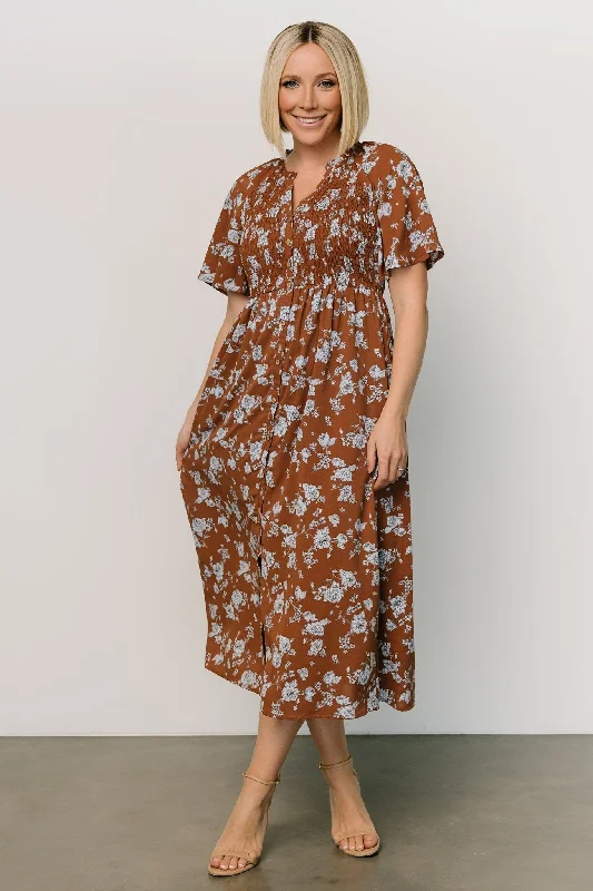 Botega Midi Dress | Brown + Blue Fashionable Chiffon Midi Dress