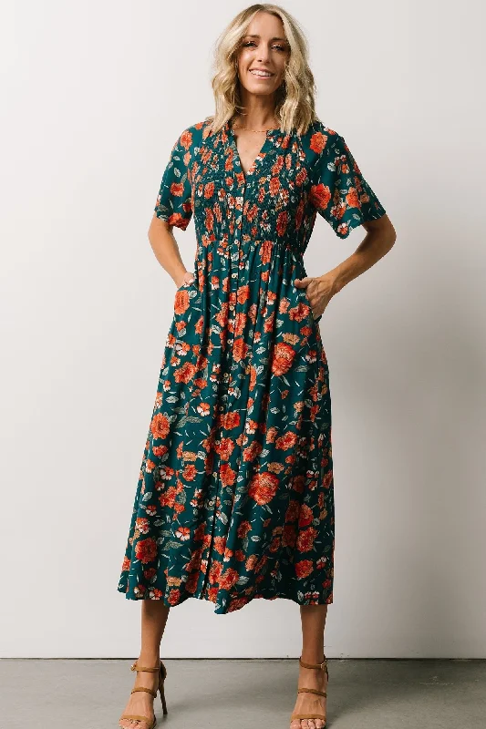 Botega Midi Dress | Jade Multi Floral Comfortable Deep V Midi Dress