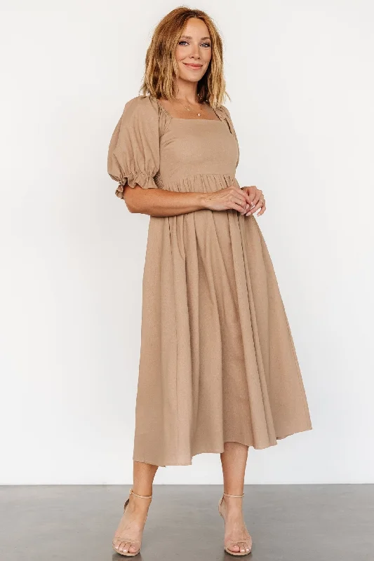 Britton Midi Dress | Tan Fashionable Shift Midi Dress