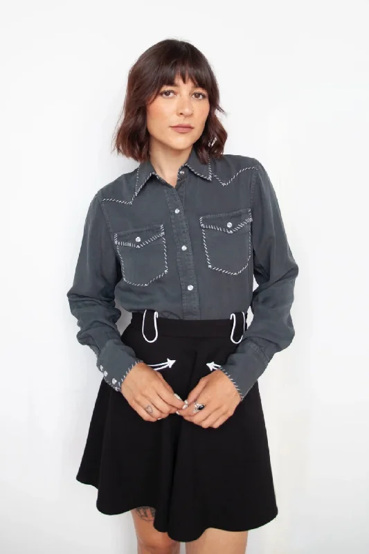 Brooklyn Women's Shirt Charcoal Slate Casual Button-Down Short Shirt