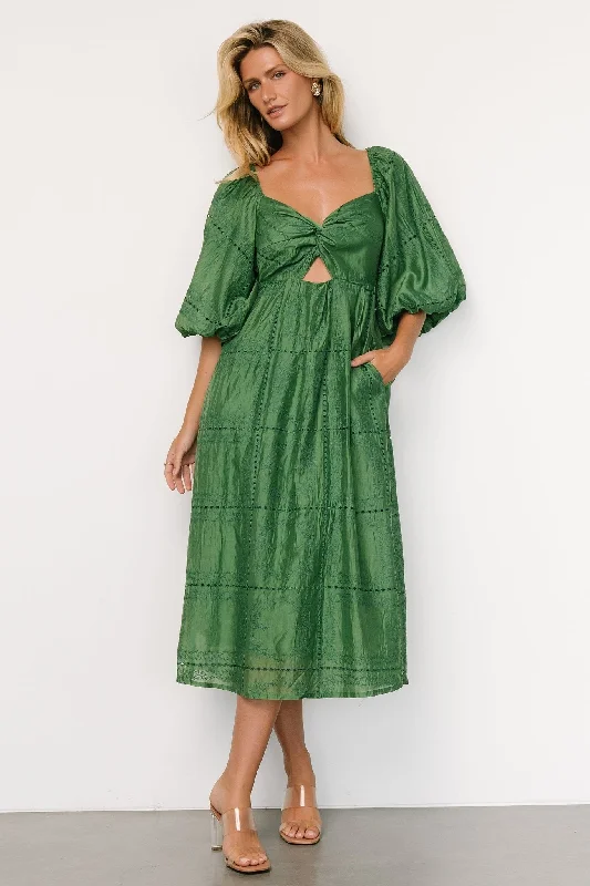 Brynn Midi Dress | Green Trendy Tiered Hem Midi Dress
