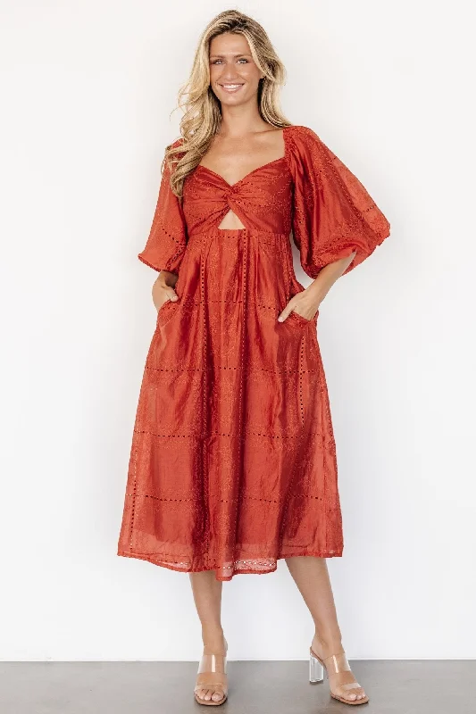 Brynn Midi Dress | Rust Fashionable One-Shoulder Midi Dress