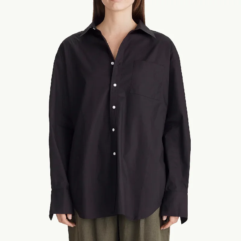 Women's Oversized Poplin Shirt - Black Cozy Cotton Short Tee