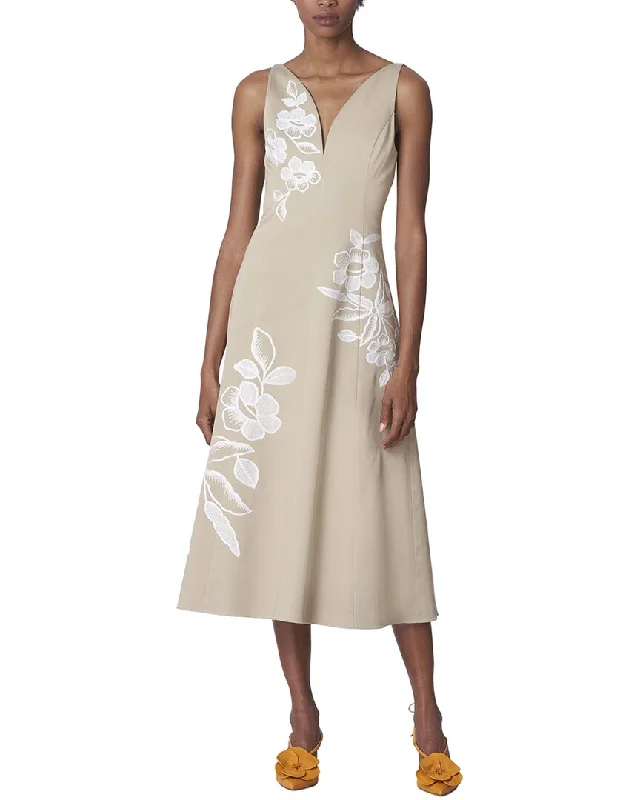 Carolina Herrera Embroidered V-Neck Midi Dress Trendy Shift Midi Dress