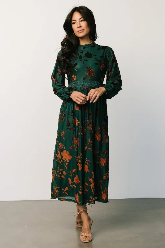 Christine Velvet Embossed Midi Dress | Jade Comfortable Casual Midi Dress