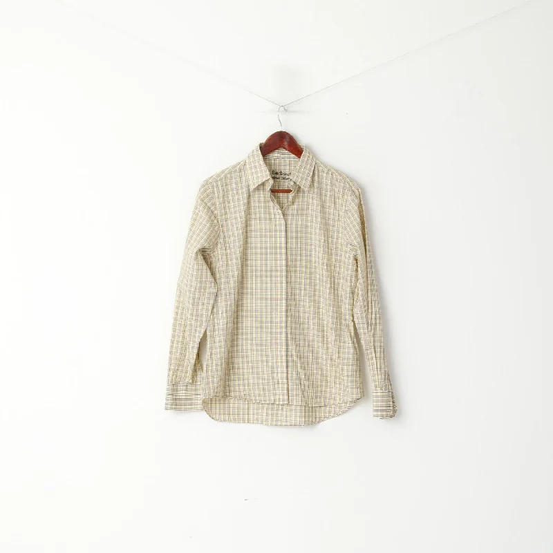 Barbour Women 12 38 M Casual Shirt Yellow Check Long Sleeve Tattersall Cotton Top Casual Loose Short Sleeve