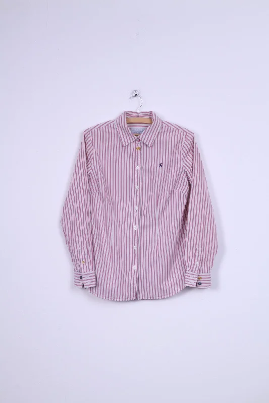 Joules Superduper Womens 6 S Casual Shirt Pink Striped Cotton Long Sleeve Comfortable Summer Short Shirt