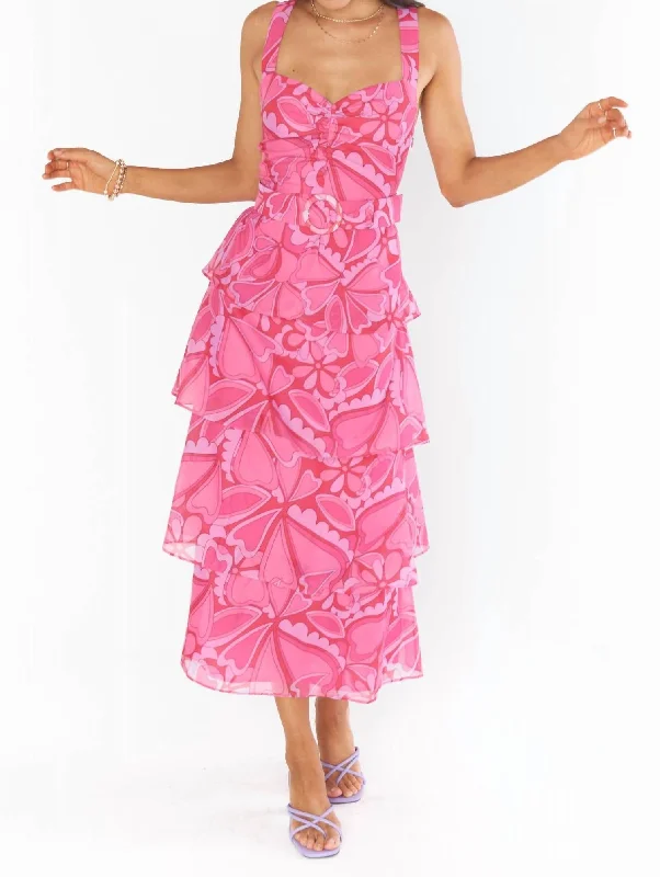 Cosmopolitan Midi Dress In Pink Fashionable Plaid Midi Dress