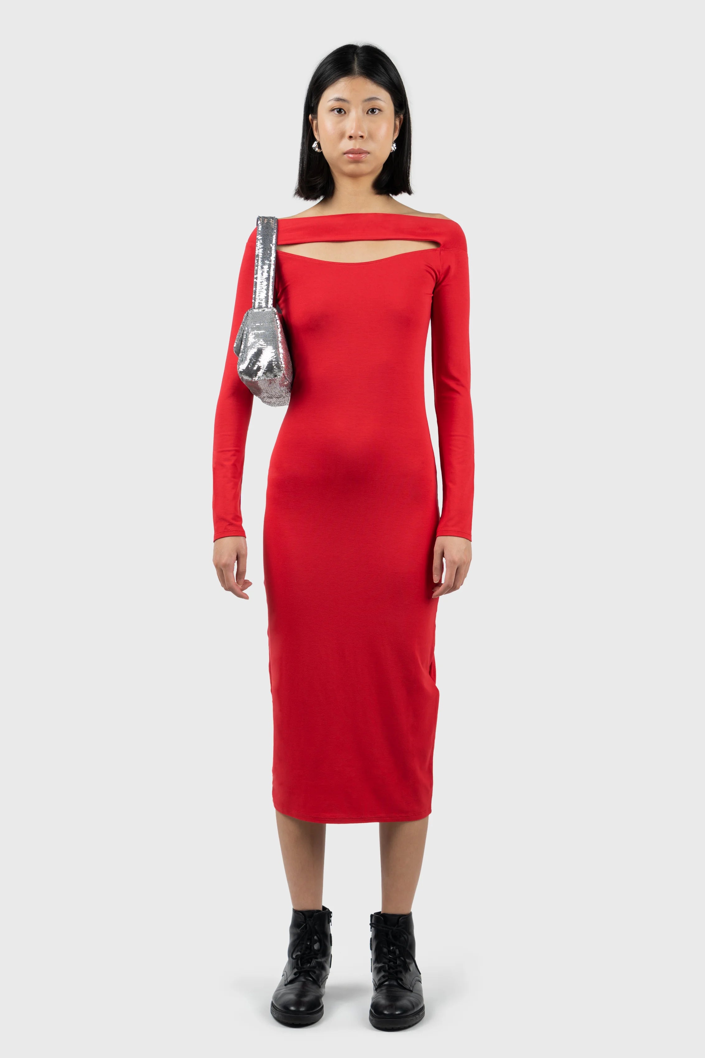 Cut Out Detail Long Sleeve Midi Dress Elegant Sleeveless Midi Dress