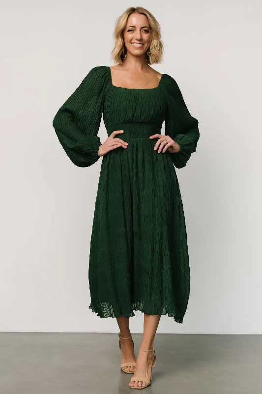 Dalton Pleated Midi Dress | Dark Green Stylish Color Block Midi Dress