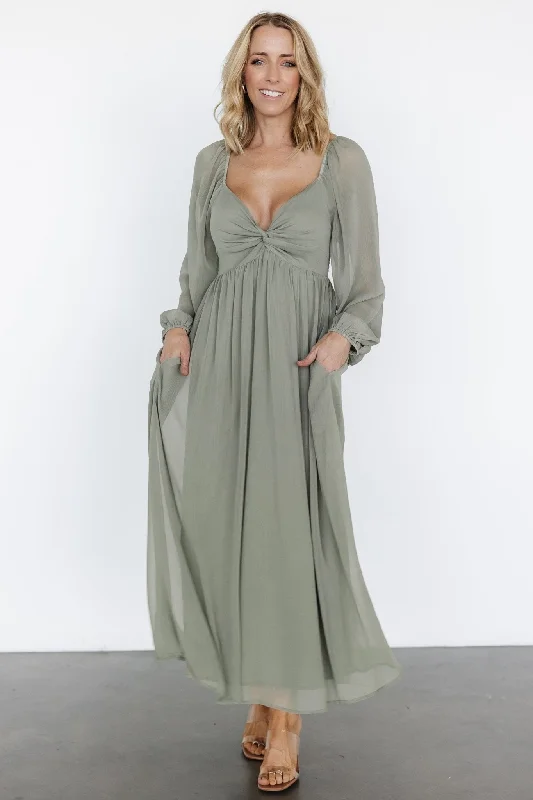 Dione Midi Dress | Dusty Olive Comfortable Ruched Midi Dress