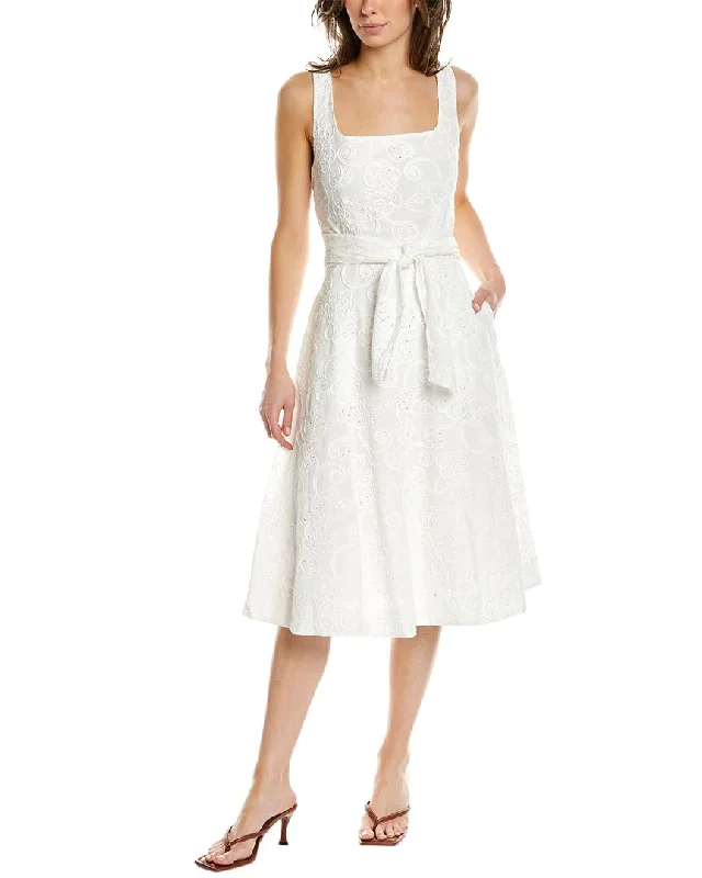 Elie Tahari Embroidered Eyelet Midi Dress Elegant Satin Slip Midi Dress