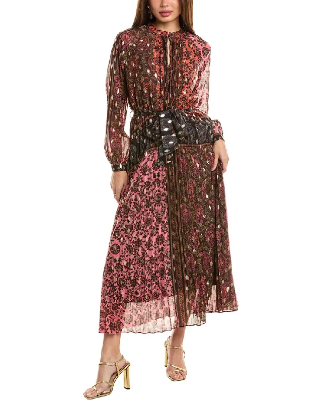 Elie Tahari Fil Coupe Midi Dress Stylish Pleated Skirt Midi Dress