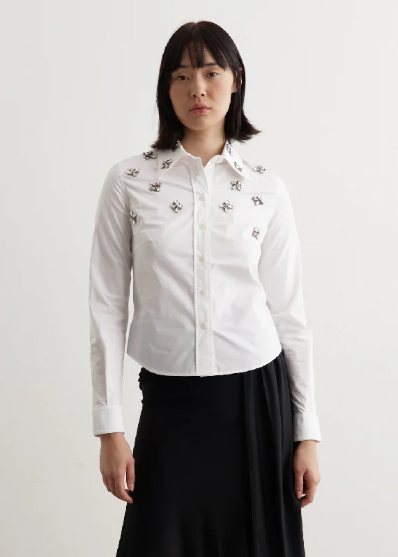 Embellished Shirt Elegant Off-Shoulder Short Shirt