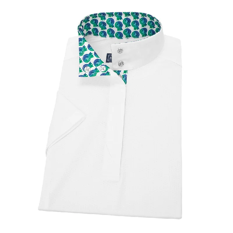 Essex Classics Ladies Green Is The New Blue Straight Collar Short Sleeve Show Shirt Fashionable Tied Short Sleeve