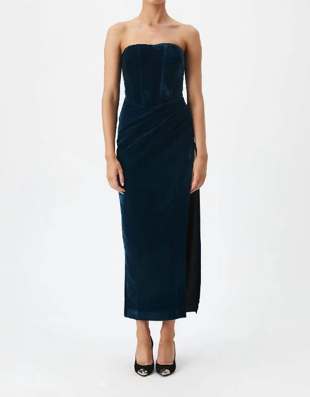 Everlasting Velour Midi Dress In Navy Comfortable Wrap Midi Dress