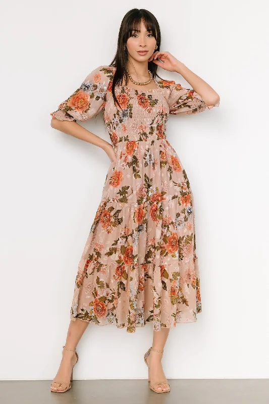 Fabian Jacquard Midi Dress | Dusty Mauve Multi Trendy Floral Wrap Midi Dress
