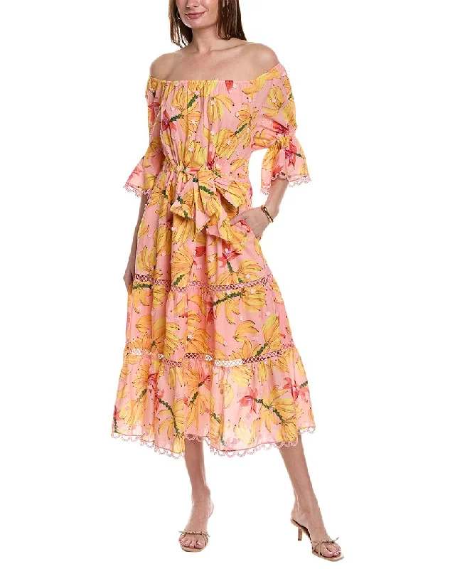 FARM Rio Banana Taste Drawstring Midi Dress Trendy Bodycon Midi Dress