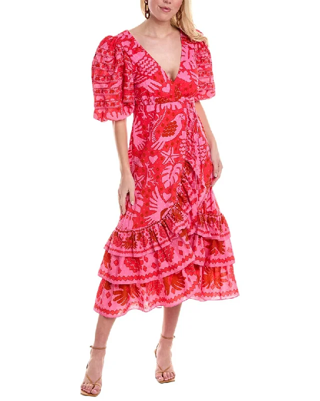 FARM Rio Jungle Scarf Red Wrap Midi Dress Comfortable Adjustable Strap Midi Dress
