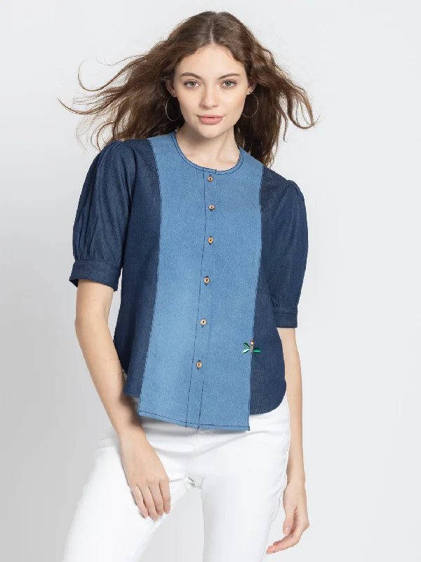 Frankie Denim Shirt Comfortable Fitted Short Sleeve
