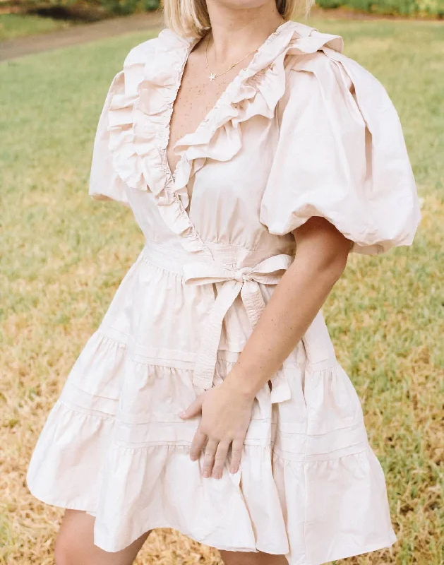 Gianna Mini Dress in Light Tan Elegant Satin Mini Dress