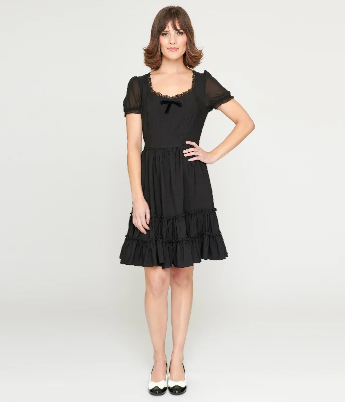 Hell Bunny Black Annette Mini Dress Comfortable Fit-and-Flare Mini Dress