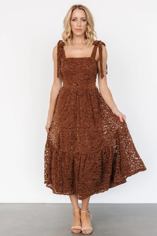Hestia Lace Midi Dress | Brown Cozy T-shirt Midi Dress
