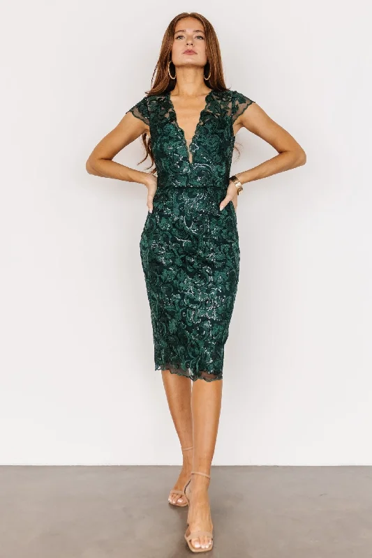 Jacqueline Embossed Midi Dress | Emerald Comfortable Denim Midi Dress