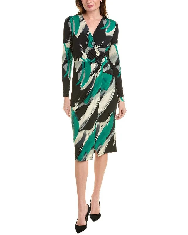 Joseph Ribkoff Abstract Midi Dress Elegant Pleated Sleeve Midi Dress