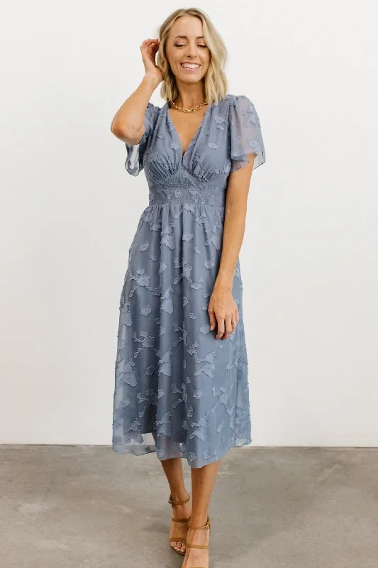 June Smocked Midi Dress | Blue Stylish Halter Neck Midi Dress