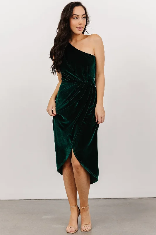 Kourtney Velvet One Shoulder Midi Dress | Emerald Cozy Knit Midi Dress