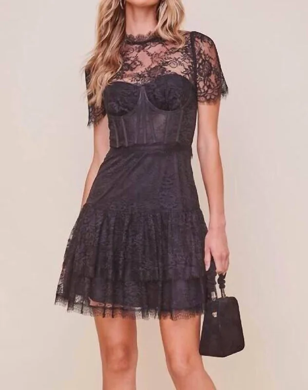 Leilani Lace Bustier Mini Dress In Black Trendy Denim Mini Dress