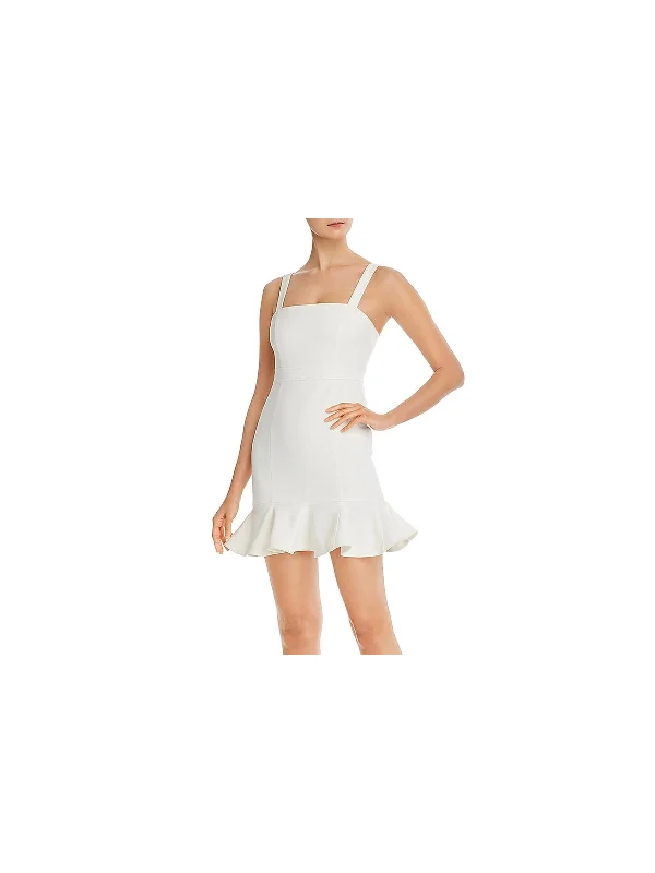 Lilah Womens Square Neck Ruffle Hem Mini Dress Trendy Camisole Mini Dress