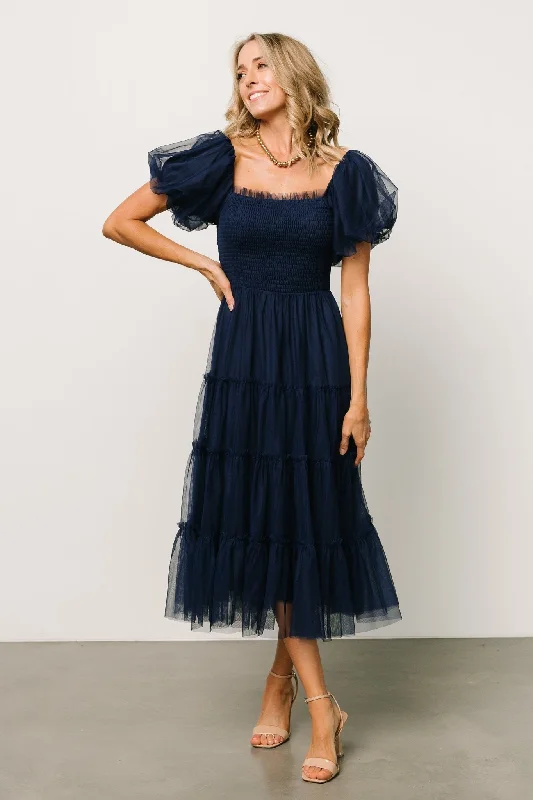 Liv Tulle Midi Dress | Navy Comfortable Stretch Midi Dress