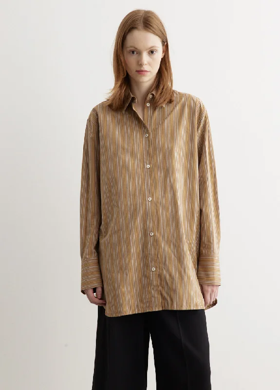 Loose Striped Cotton Shirt Classic Solid Short Shirt