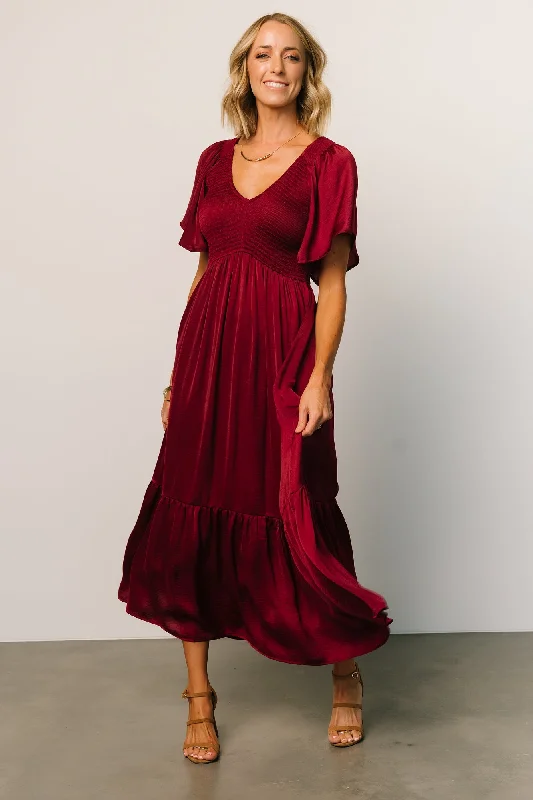 Lovell Smocked Midi Dress | Wine Comfortable Sleeveless Midi Dress