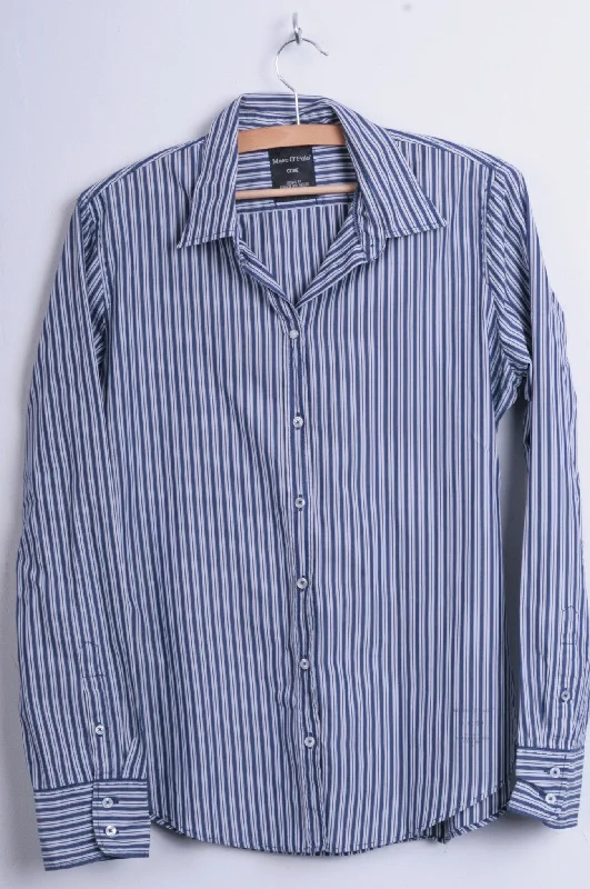 Marc O'Polo Womens 40 L Casual Shirt Striped Cold Blue Unique Cotton Comfortable Pocket Short Shirt