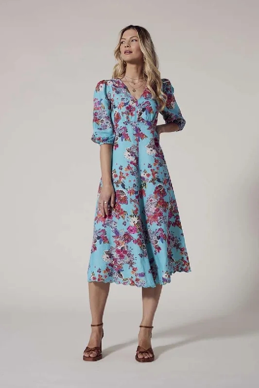 Pre Order Matera Midi Dress in Aqua Multi LS2755 by Loobie's Story Fashionable Plaid Midi Dress