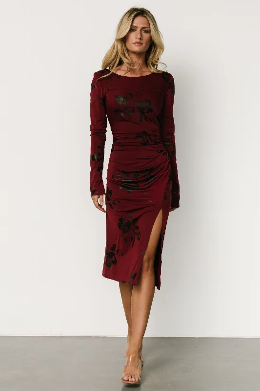 McQueen Midi Dress | Merlot + Black Fashionable Polka Dot Midi Dress